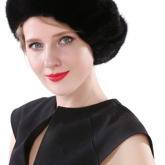Winter Fur Hat for Women Warm Knitted Fur Cap Beanie for Women wiht Mink Fur